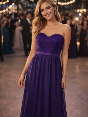 Davids Bridal Regency Purple Lace Strapless Empire Waist Long Dress Sz 14 Formal